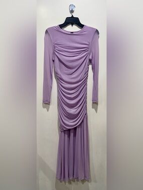 SHEIN-Lavender Ruched Mesh Long-Sleeve Maxi Dress